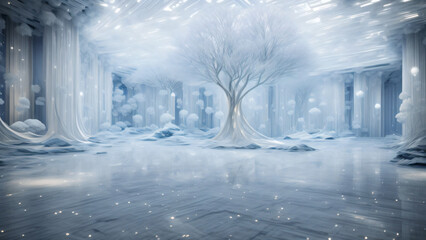 misty light blue natural elements of the fantastical art indoor display space