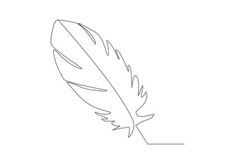 Bird feather in continuous one line drawing. Tropical leaf line vector illustration. Single line feather icon. Premium vector
