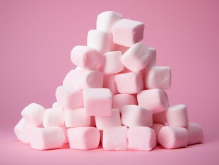pink marshmallows on a pink background, close-up
