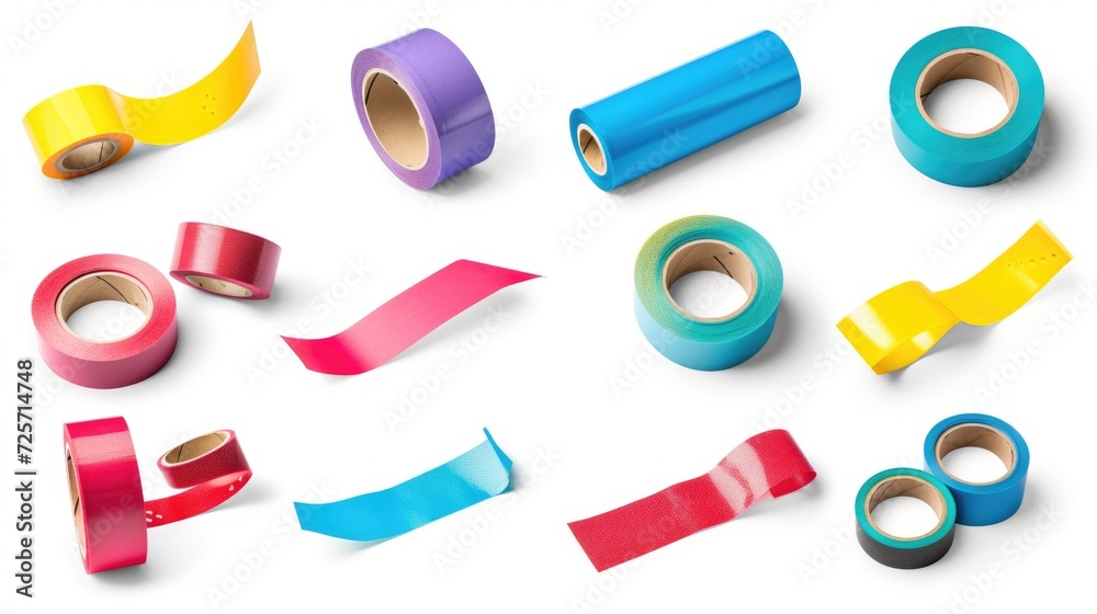 Aufkleber Colorful tape of various colors arranged on a clean white surface. Versatile image for use in design, crafts, or organization projects