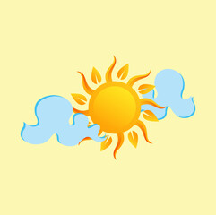 Cartoon Sun Clouds Blue Sky Vector