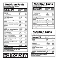 Nutrition facts template, Supplement facts template ,Nutrition list information