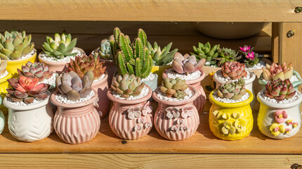 Miniature succulent plant beautiful cactus in pot Mix of collection set in home