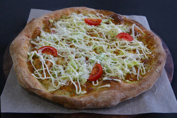 veggie pizza with vegetables and Peking cabbage