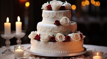 Obraz na płótnie Canvas Wedding cake with flowers Generative AI