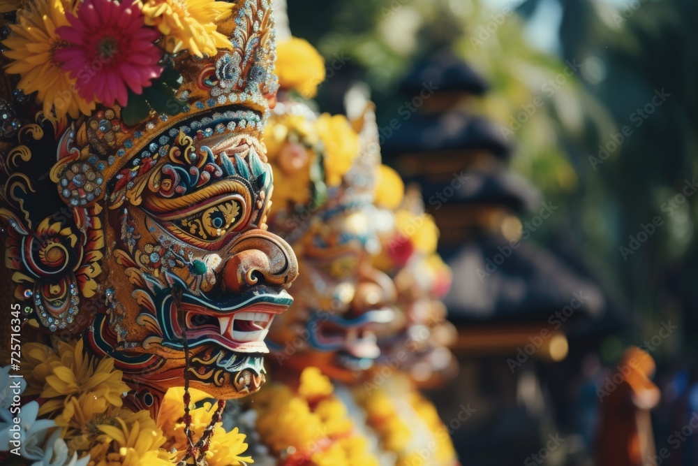 Aufkleber a detailed view of a mask adorned with beautiful flowers. this image can be used for various purpose