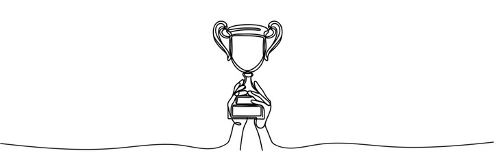Winner's cup in hand in one continuous line style