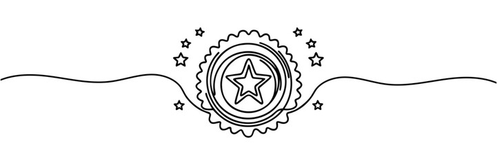 Award star badge continuous line art drawing. Vector illustration isolated on white. - obrazy, fototapety, plakaty