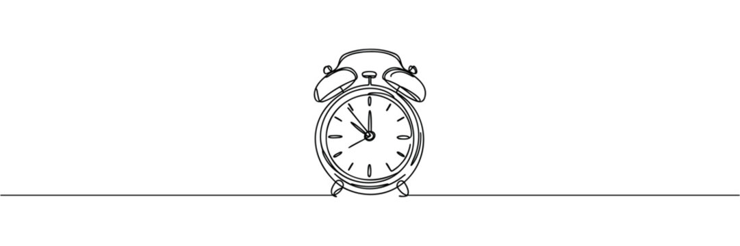 Single continuous line drawing of an alarm clock