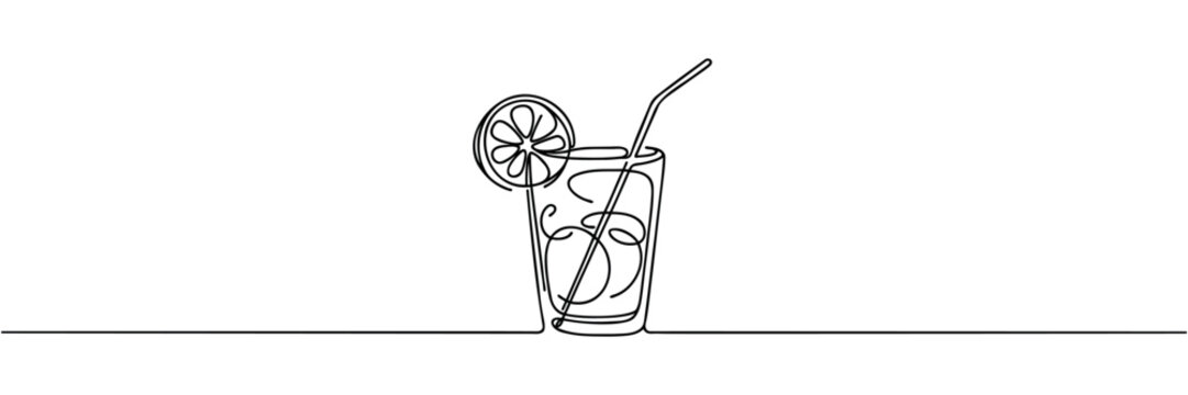 Continuous one line drawing of lemonade on white background
