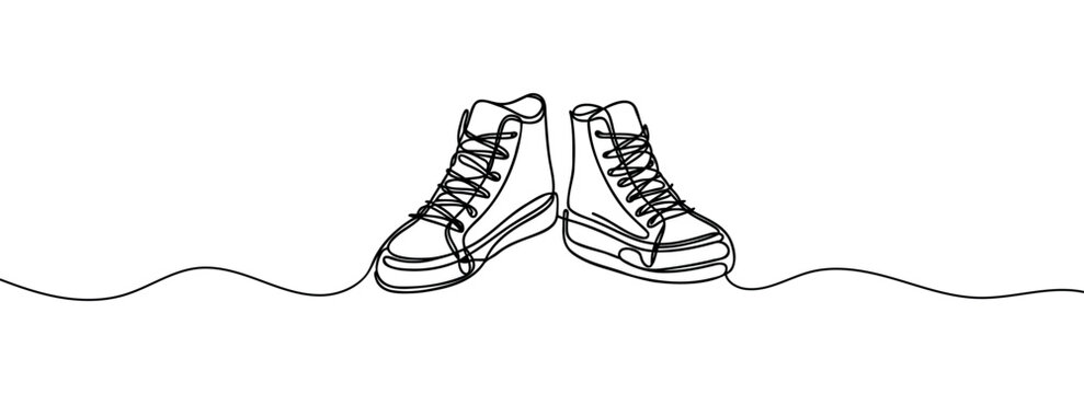 Drawing one continuous line. Sneakers with lacing. Linear style.