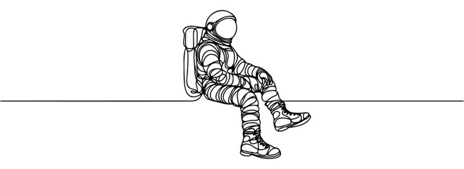 One continuous line drawing of a scientist astronaut. Astronaut space traveler concept