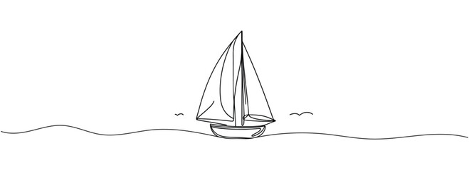 continuous one line drawing of a sailboat.