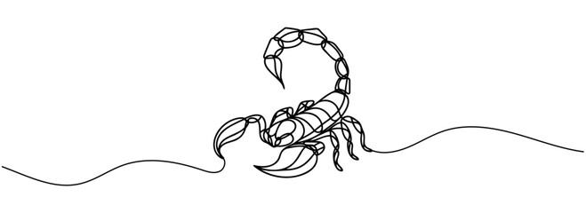 scorpion one line drawing, sketch, isolated vector. - obrazy, fototapety, plakaty