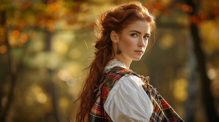 A girl from Scotland in national clothes - obrazy, fototapety, plakaty