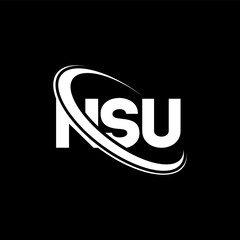 Obraz premium NSU logo. NSU letter. NSU letter logo design. Initials NSU logo linked with circle and uppercase monogram logo. NSU typography for technology, business and real estate brand.