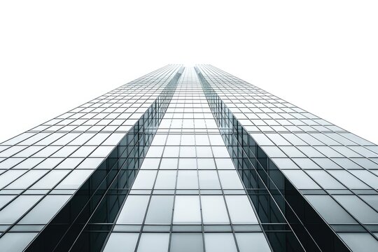 A picture of a tall glass building against a clear sky background. Suitable for architectural and urban themes