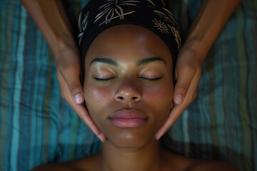 a woman gets a relaxing facial massage in a spa