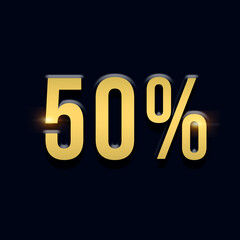 50% OFF Sale Discount Banner. Discount offer price tag concept. Offer sale with dark blue and golden text background