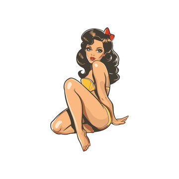 Pin up girl character flat vector design
