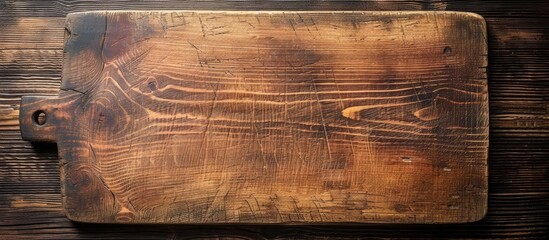 Wooden cutting board with a scratched surface, showcasing the texture.