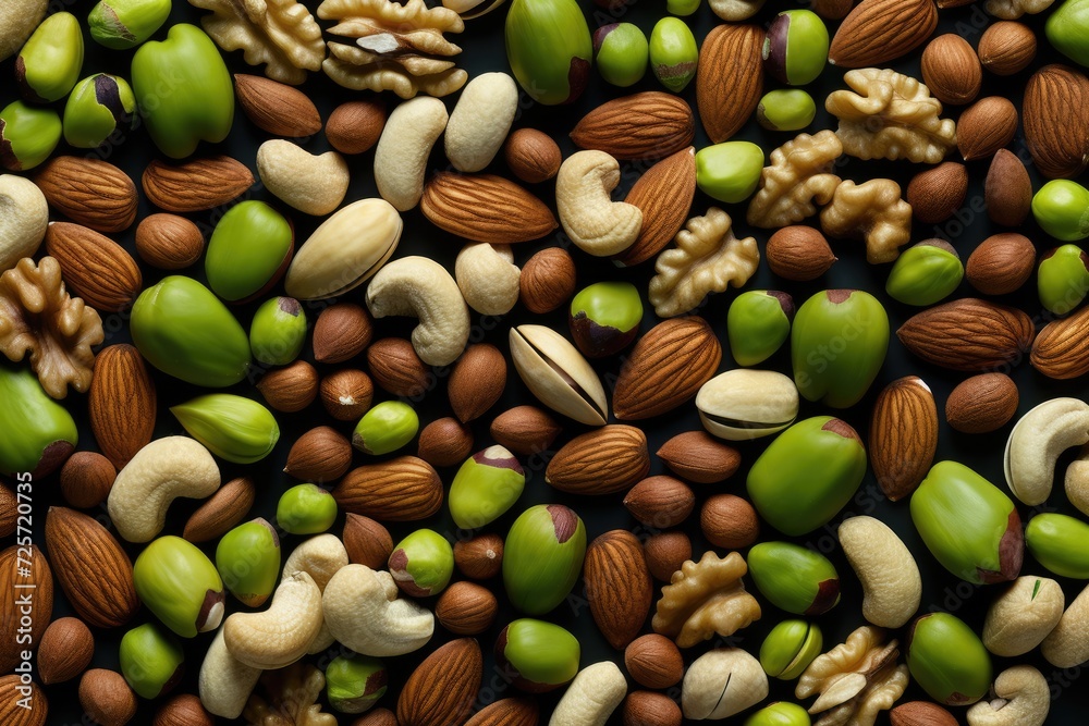 Wall mural Mix of different types of nuts, healthy food concept. Generative Ai. - Wall murals