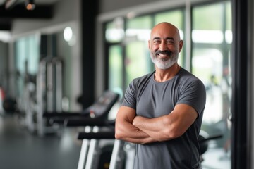 Fototapeta na wymiar Smiling Middle Eastern senior man in a fitness center