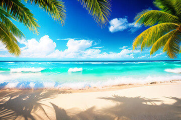 Fototapeta na wymiar tropical landscape, ocean view with palm trees.