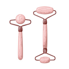 Face massage supplies. Facial massage rollers. Skin care products, beauty and spa treatments, morning routine, facelift.  Vector flat illustration in cartoon style