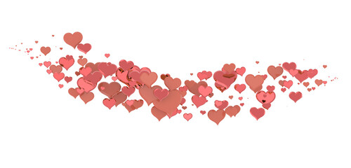 Love valentine background with red petals of hearts on transparent background