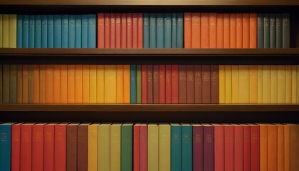 A stack of variously colored hardcover books, neatly arranged on a sunlit shelf