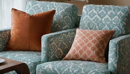 A soft, patterned throw pillow, resting on a bright and cozy armchair
