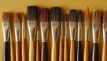 A set of artist's paintbrushes, neatly arranged on a bright studio table