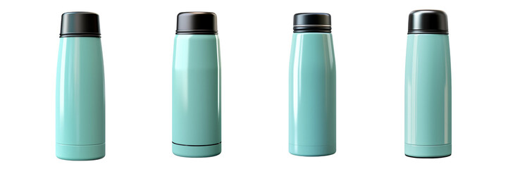 Set of a teal colors photo image of a Thermos on a Transparent Background