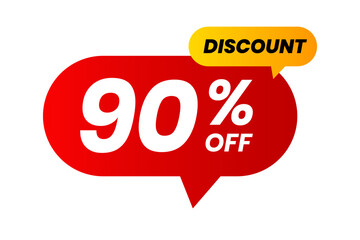 Discounts 90 percent off. Red and yellow template on white background. Vector illustration