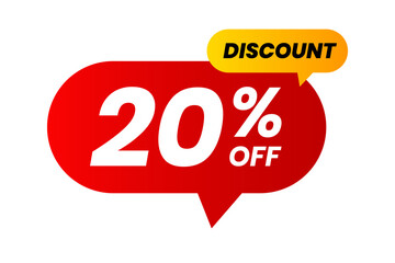 Discounts 20 percent off. Red and yellow template on white background. Vector illustration