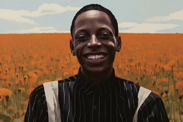 Fototapeten Portrait of a smiling african american man in a poppy field © Velvet