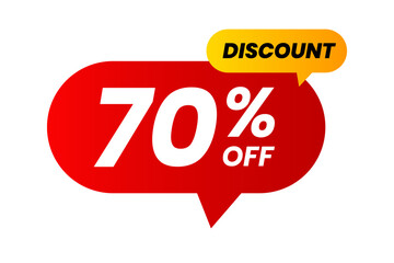 Discounts 70 percent off. Red and yellow template on white background. Vector illustration