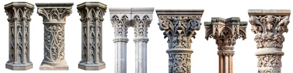 Fotobehang Antique Gothic Column set. beautifully ornate gothic pillar. fantasy element. isolated on white background or transparent background. png cutout © Gasi