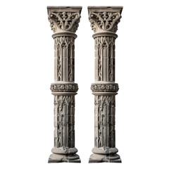 Antique Gothic Column. beautifully ornate gothic pillar. fantasy element. isolated on white background or transparent background. png cutout