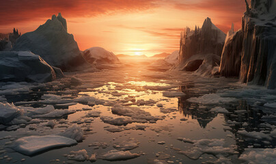 Glaciers and ice melting in the North, satellite image showing the environmental situation in the Northern region, global warming. contains modified