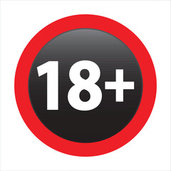 18 plus only icon. Age limit under 18 years old is forbidden circle sign symbol, trendy vector illustration. Under 18 sign in on white background. Over 18 only censored. Eighteen age older forbidden.