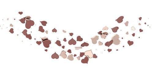 Love valentine background with red petals of hearts on transparent background