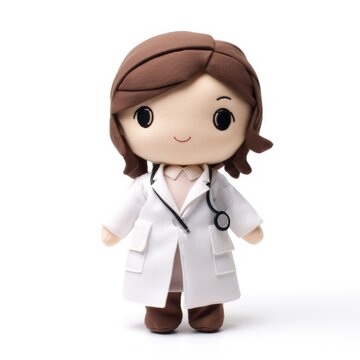 recommend clip art: doll toy girl woman doctor nurse in a white coat. felt toy . cute character.