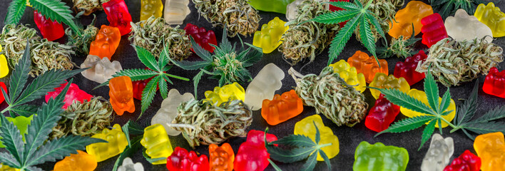 Medical CBD candies.Cannabis infused gummy bears.Cannabis edibles, medical marijuana,Candies...