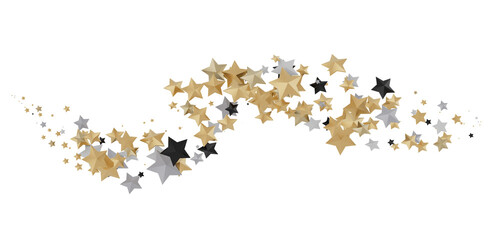 XMAS Banner with golden decoration. Festive border with falling glitter dust and stars.