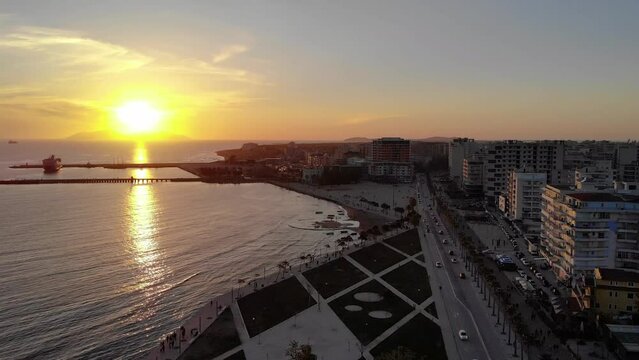 Aerial view of Vlora bay. Morning landscape of Vlora bay