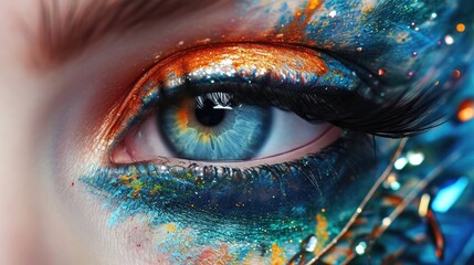 Beautiful female eye painted by a makeup artist. Special concept abstract painting- Generative AI