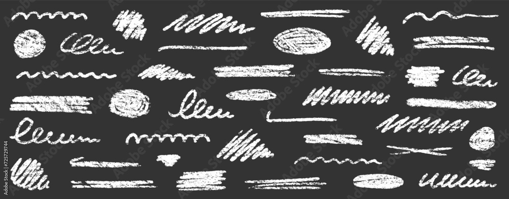 Poster chalk brush underline stroke set. crayon marker highlight scribble stroke. vector hand drawn brush u