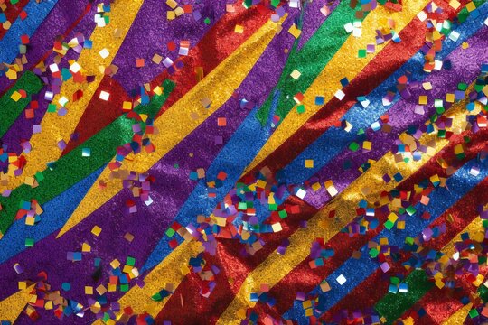 Colorful confetti on the fabric as a background,  Texture
